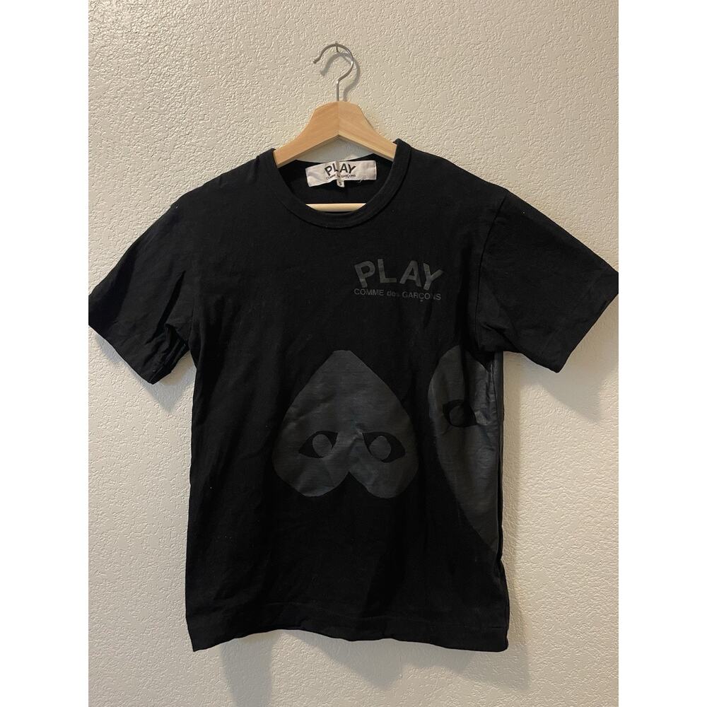 Comme Des Garcons Play Tee Shirt Cotton Jersey Black Double Heart Logo Men's S